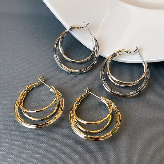 Gold Ear Female Plain Hoop High-grade Light Luxury Earrings