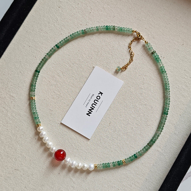 Women's Pearl Aventurine Beaded For Red Agate Necklaces