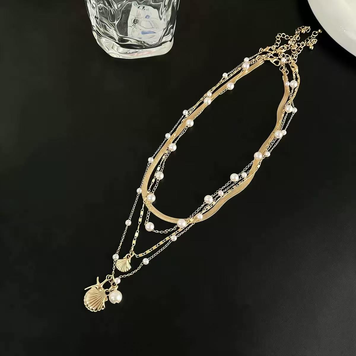 Vacation Style Blue Crystal String Beads Starfish Female Sweet Cute Necklace