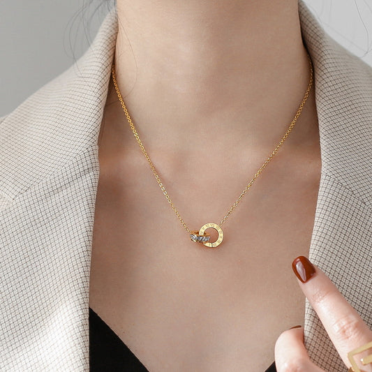 Women's Roman Numerals Full Diamond Rose Gold Necklaces