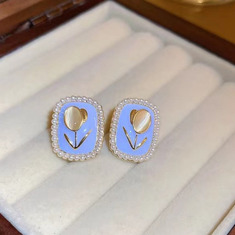 Temperament Female Blue Color Sier Exquisite Earrings