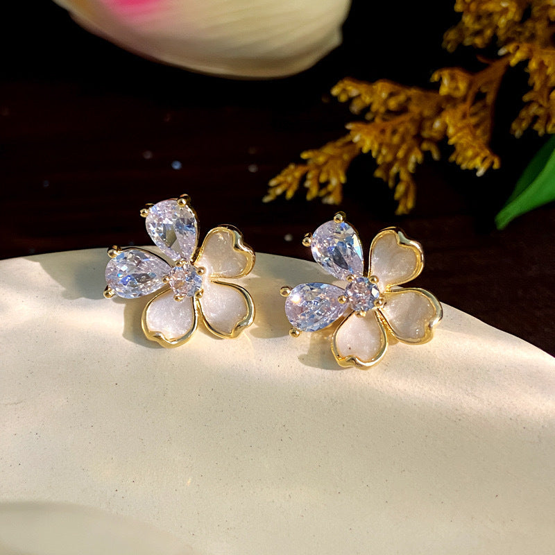 Women's Sier Needle Flower Color Zircon Mori Sweet Fashion Earrings