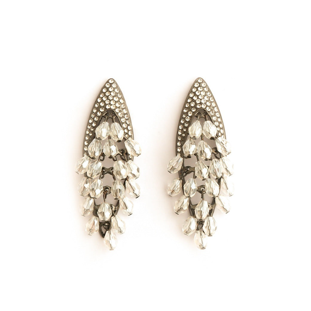 Real Gold Gaanized Enamel Diamond Retro Earrings