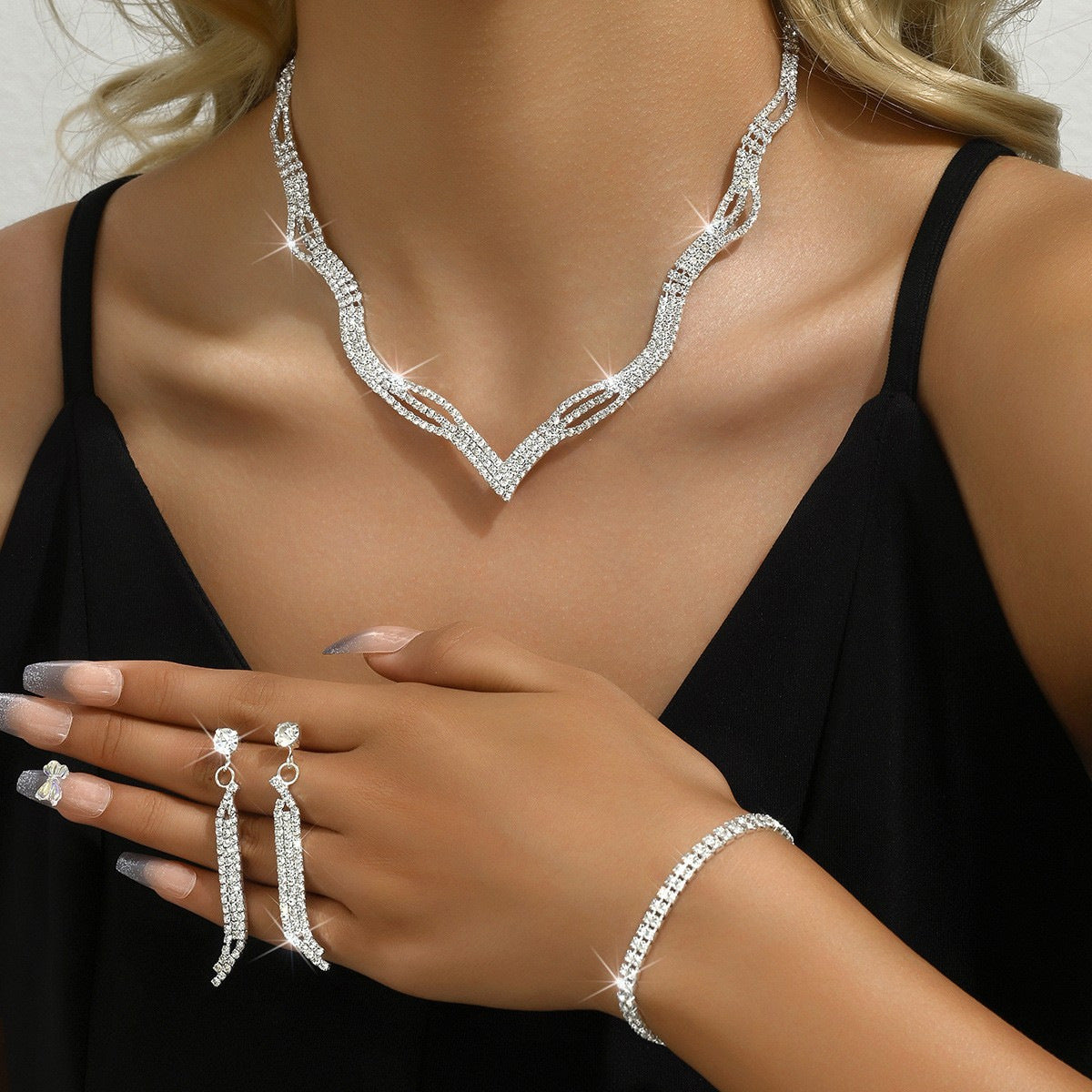 Kit Zircon Wings Water Drop Wedding Dinner Party Formal Jewelry Set