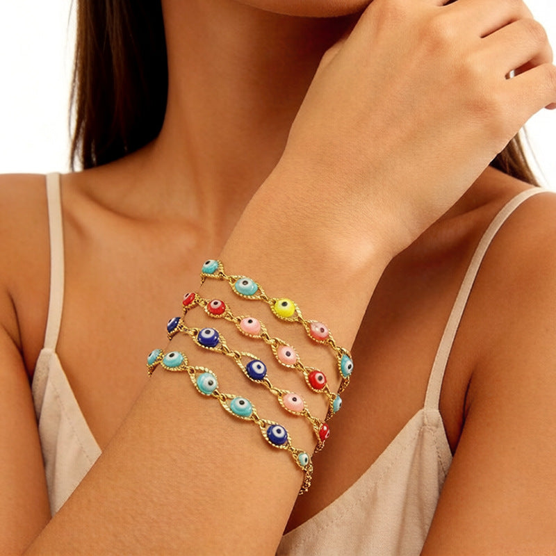 Personality Turkish Devil's Eye Electroplated Stainless Bracelet