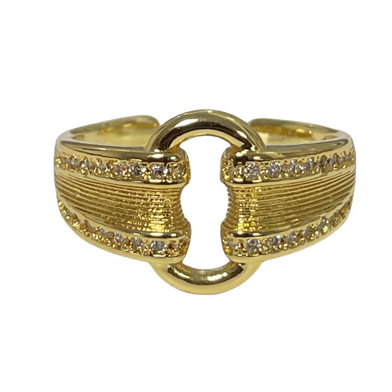 Gold Wheat Woven Style Brushed Geometric Open Female Rings