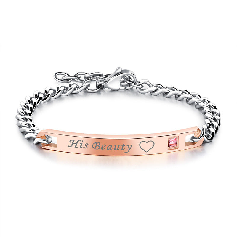 Letter Crown Couple Alloy Chain Black Bracelets