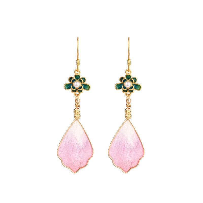 Women's Chinese Style Flower National Traditional Handmade Cloisonne Silk Ear Hook Rings