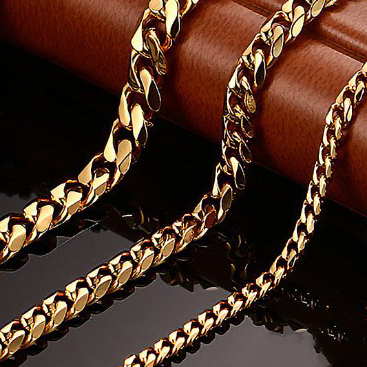 Men's Gold Sier Black Stainless Steel Six-sided Necklaces