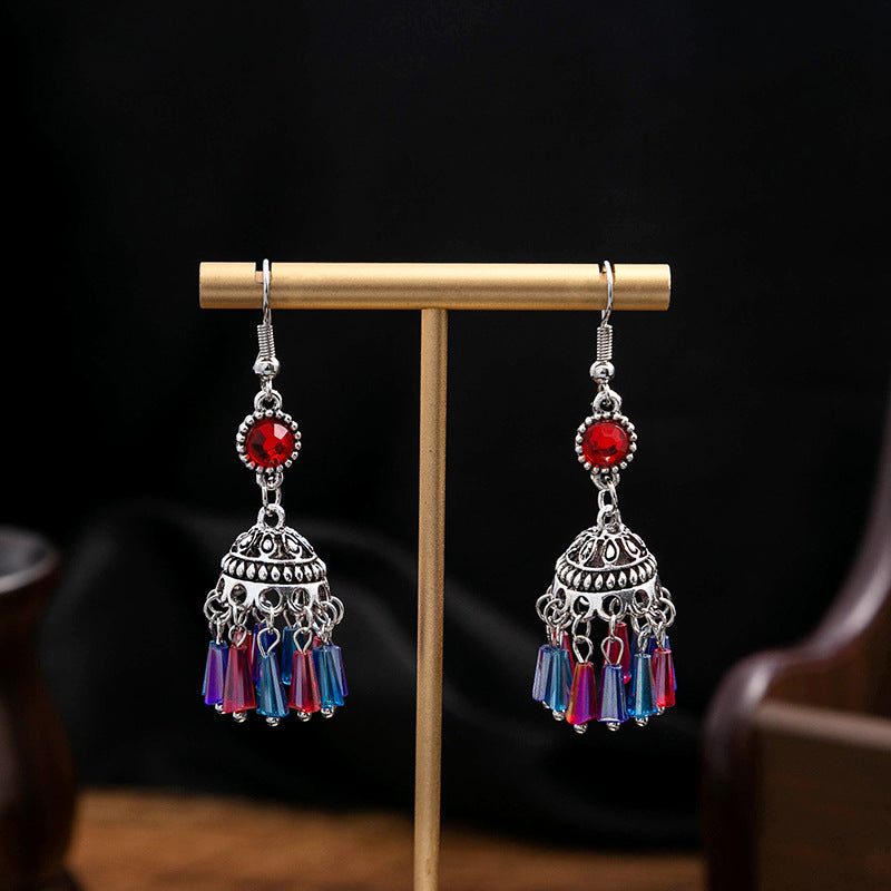 Women's Style Turquoise Vintage Owl Geometric Feather Tassel Rings
