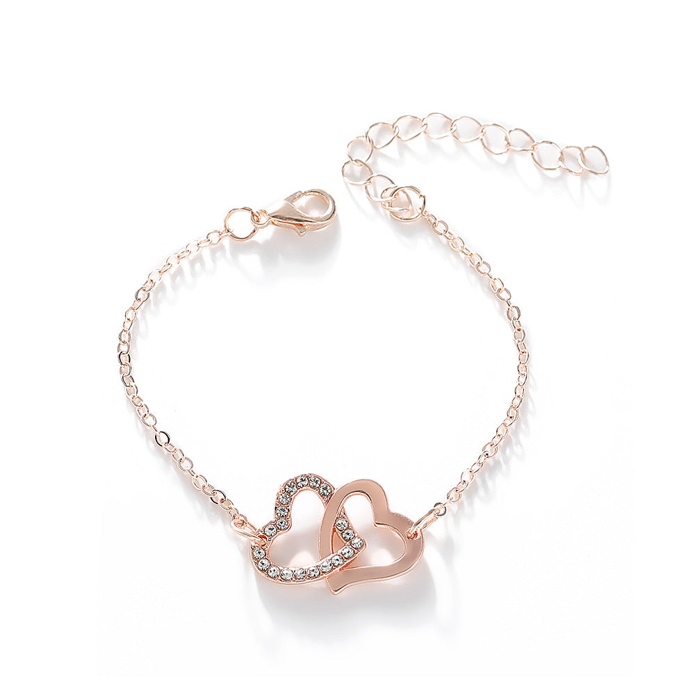 Simple Double Heart Affordable Luxury Style Temperament Bride Spot Drill Bracelets