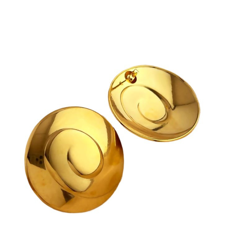 Gold Stainless Steel Geometric Glossy Female Round Titanium Stud Earrings
