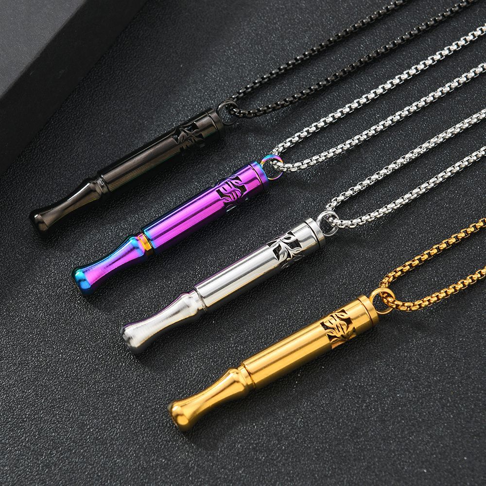 Pattern Whistle Titanium Steel Rotating Twist Aroma Sticks Necklace