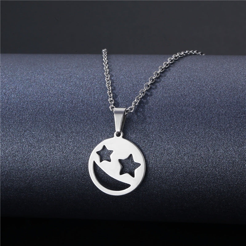 Stainless Steel Cut Hollow Geometry Tag Necklace