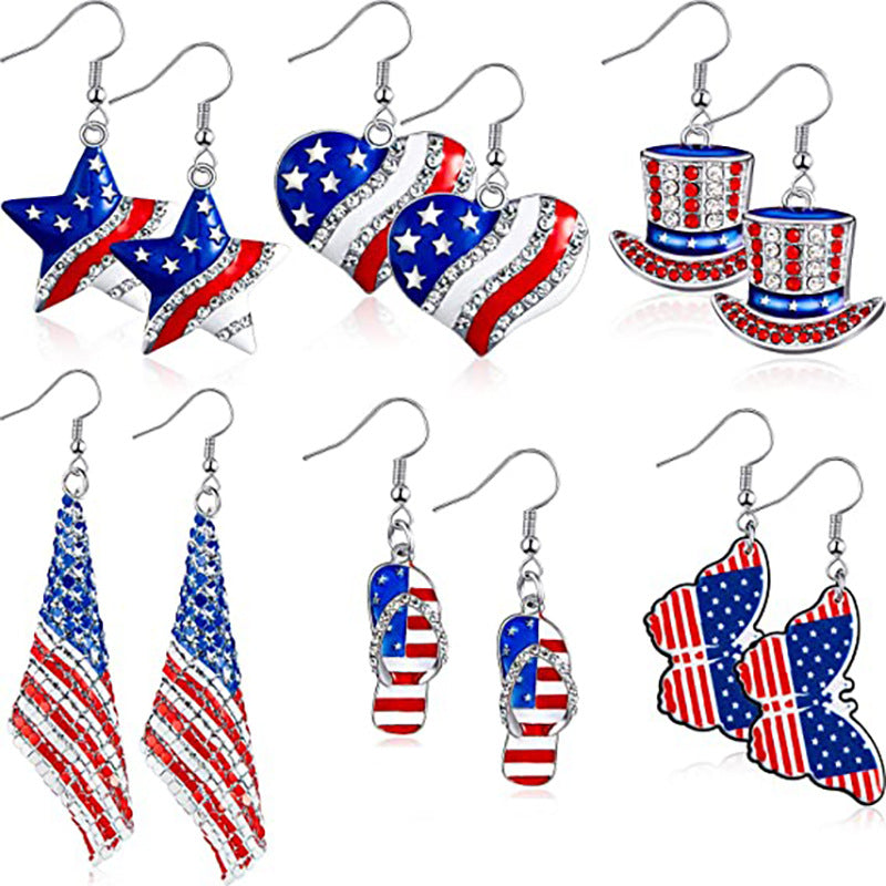 Graceful Popular Independence Day Flag Heart-shaped Earrings