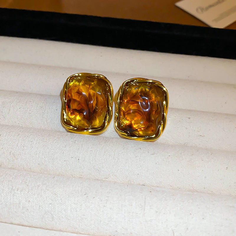 Women's Needle Geometric Irregular Resin Fashionable Retro Earrings