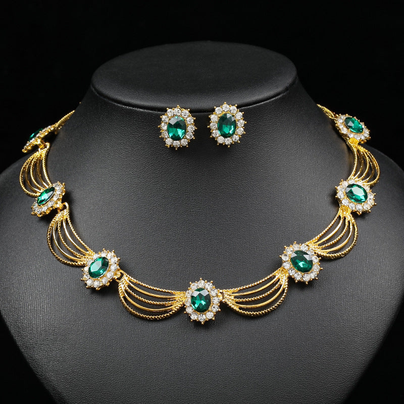Suit Gem Artistic Retro Court Fan-shaped Beautiful Jewelry Set