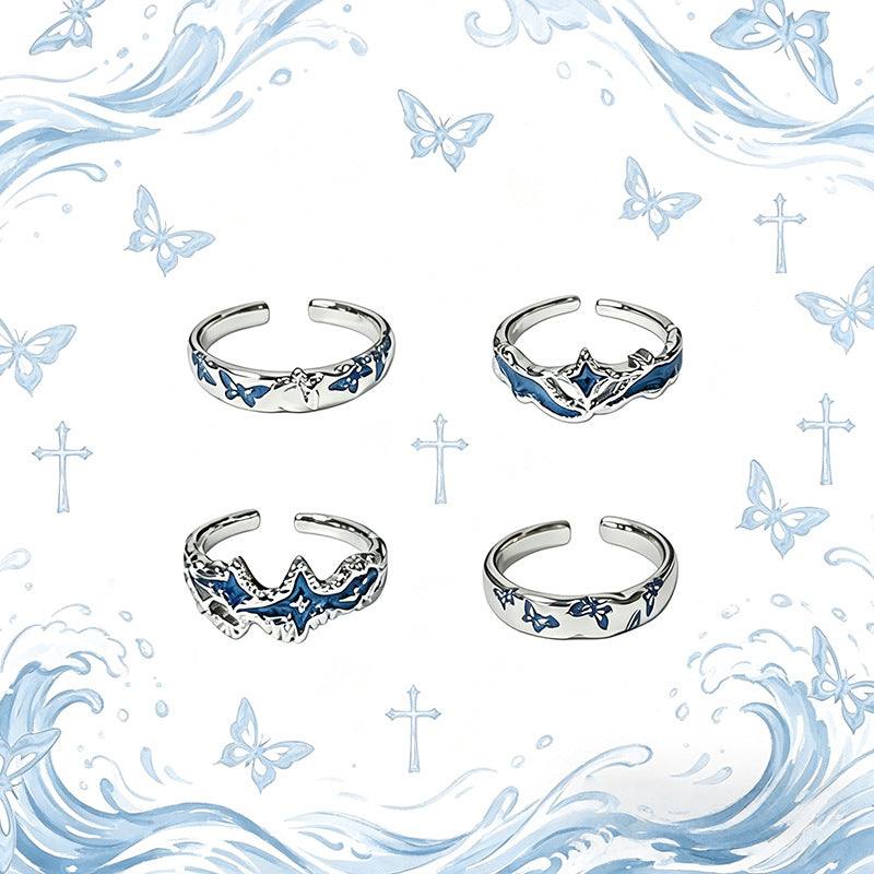 Women's & Men's Asterism Interwoven Cross Couple Printed Butterfly Niche Design Commuting Ring