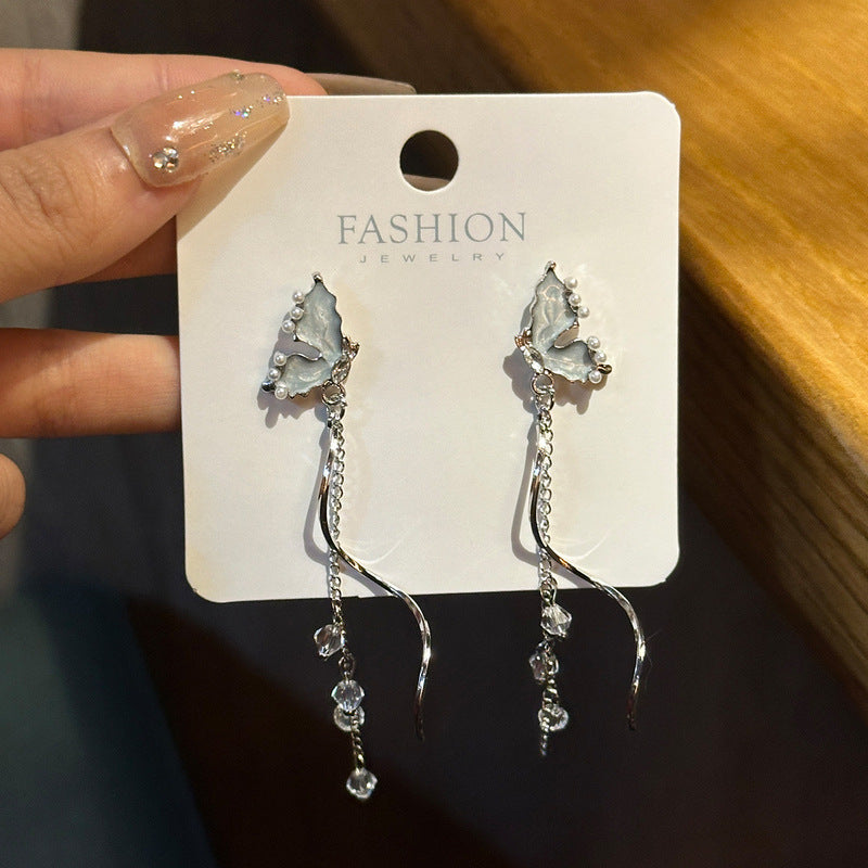 Women's Special Butterfly Tassel Light Luxury Minority Design Stud Earrings