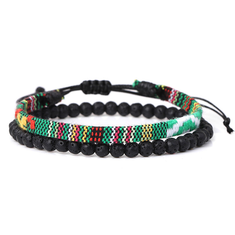 Men's Fabric Woven Retro Simple Volcanic Rock Bracelet