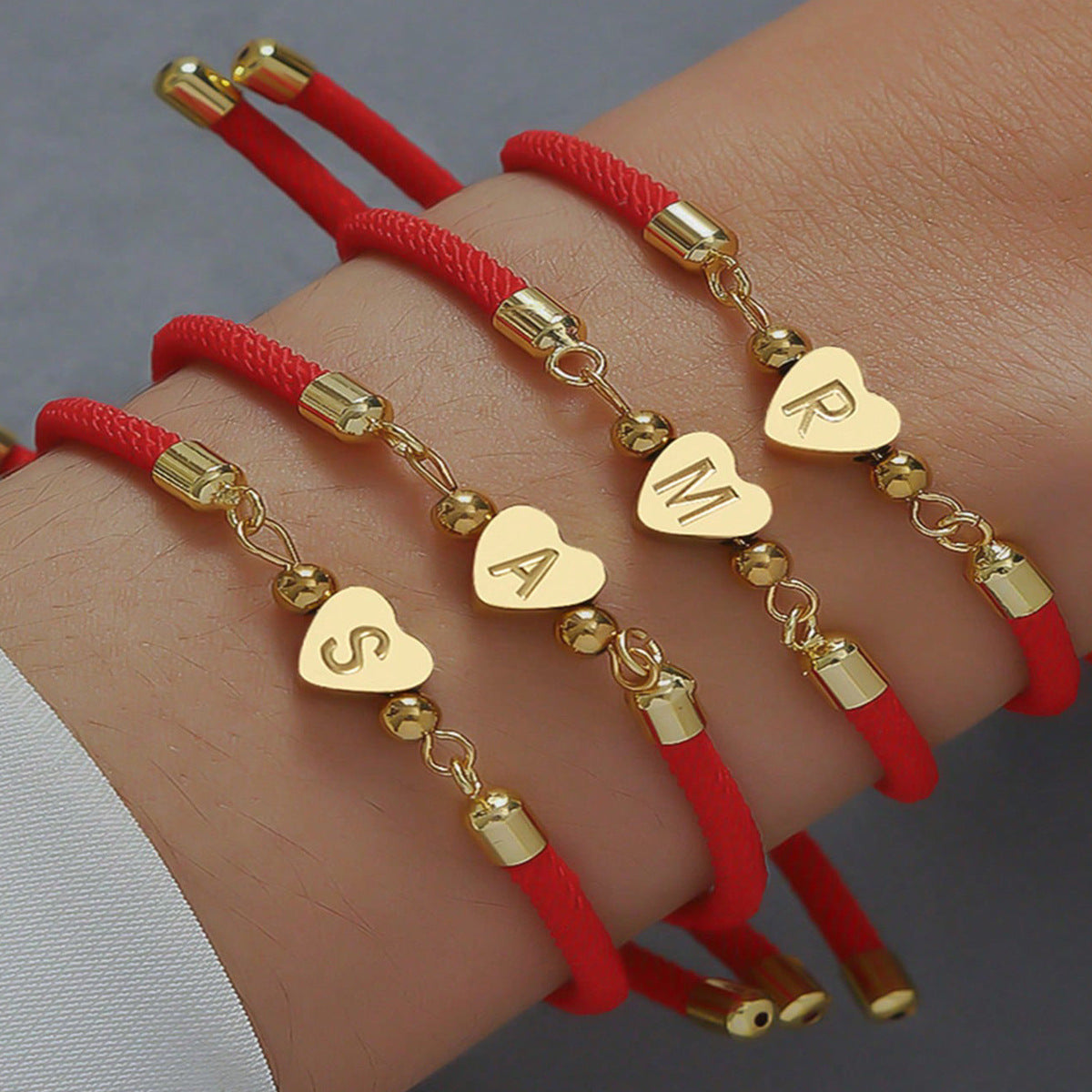 Women's Classic Heart Initial Letter Adjustable Colored Bracelets