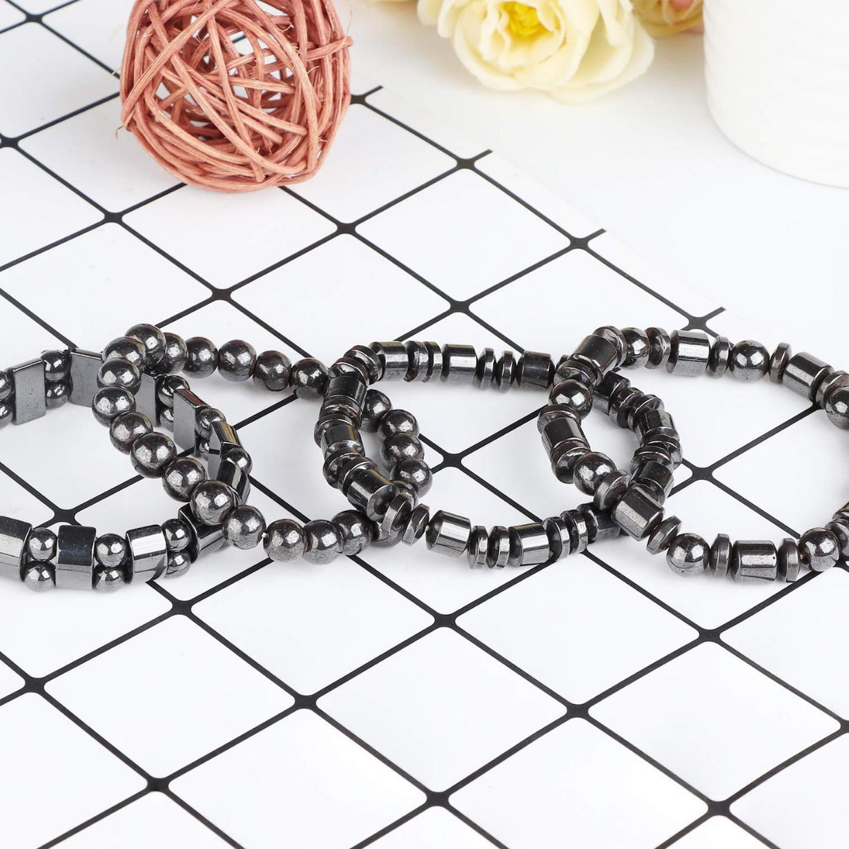 Women's & Men's Obsidian Magnet Yoga String Beads Elastic Bracelet