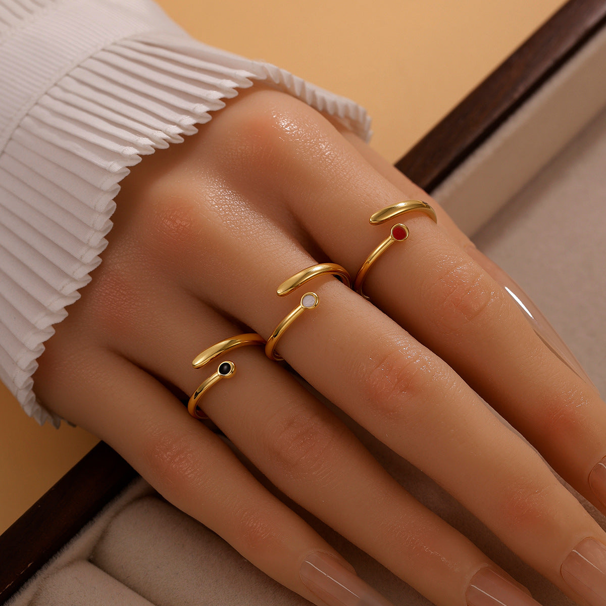 Stainless Steel Personality Style Three-color Dripping Enamel Minimalist Simple Geometric Ring