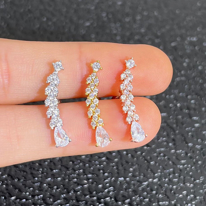 Thin Rod Ear Micro Inlaid Zircon Rings