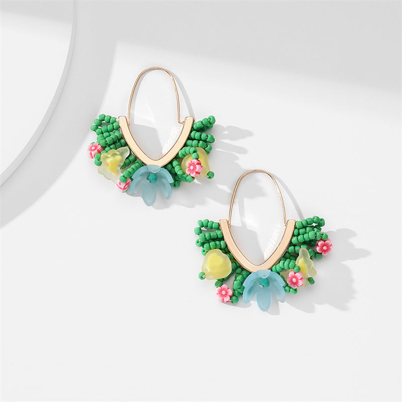Women's Hand-woven Bead Christmas Hand-made Large V-shaped Earrings