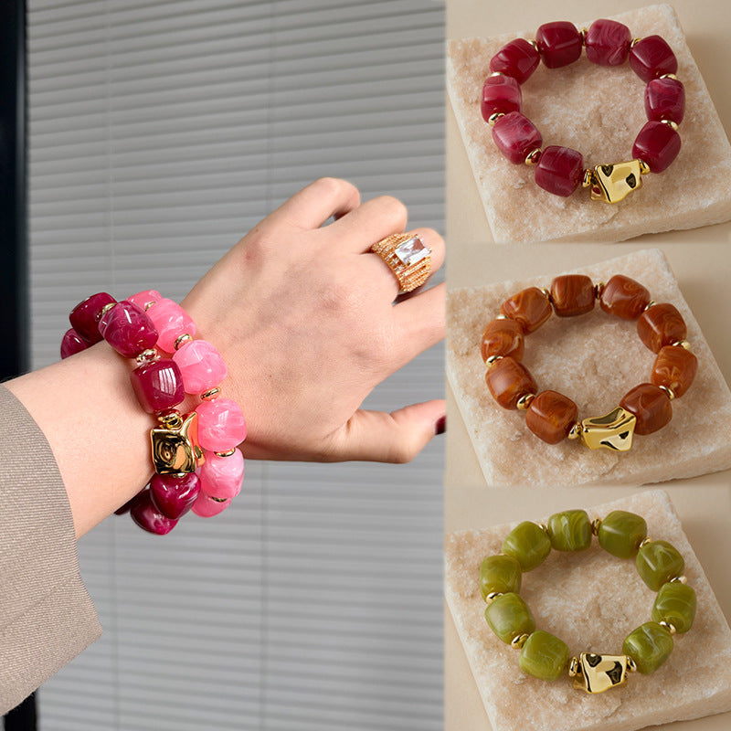 Blooming Vintage Handmade Dopamine Creative Elastic String Oval Geometric Square Bracelets