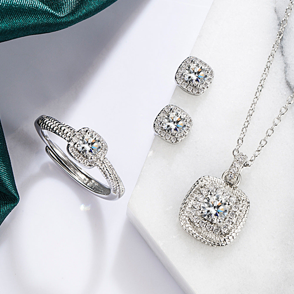 Women's Three-piece Suit Eardrops Small Sugar Cube Simple Jewelry Set