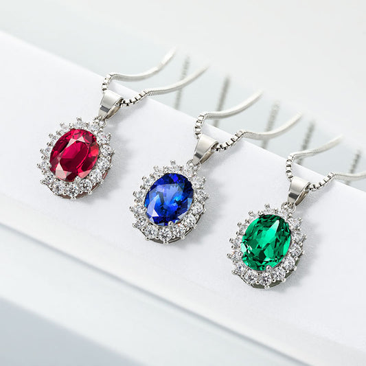 Gems High Sense Princess Round Sapphire Necklaces