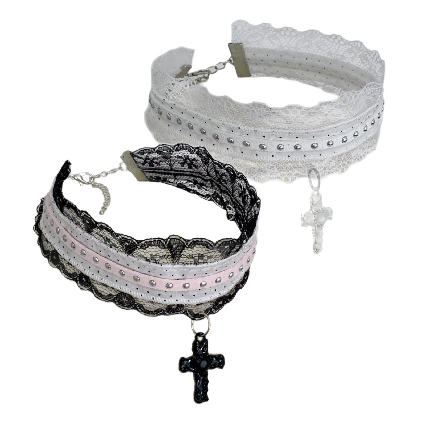 Lolita Lace Bead Rhinestone Cross Gothic Style Clavicle Collar