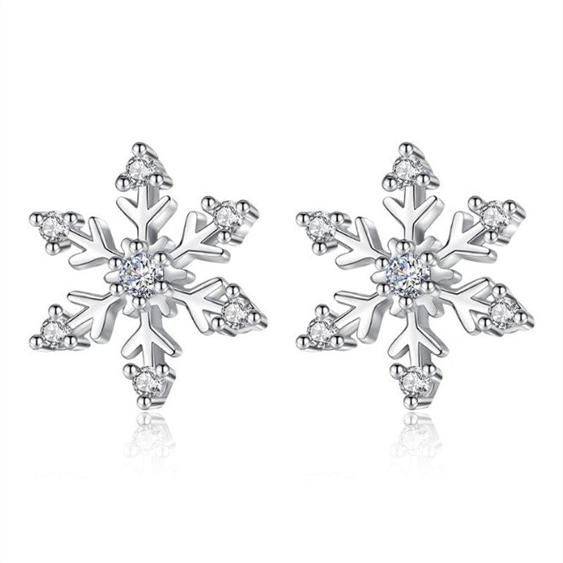 Women's Sier Needle Zircon Snowflake Christmas Design Earrings