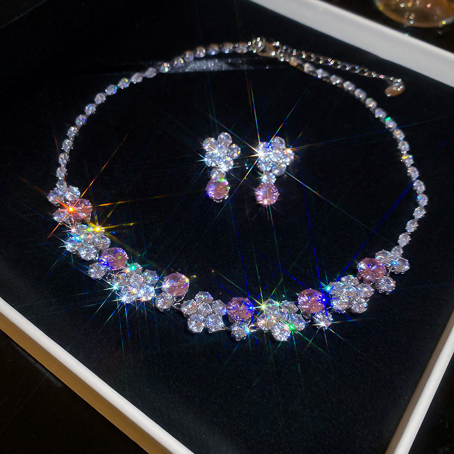 Style Gold Pink Zircon Sweet Elegant Graceful Light Luxury Jewelry Set