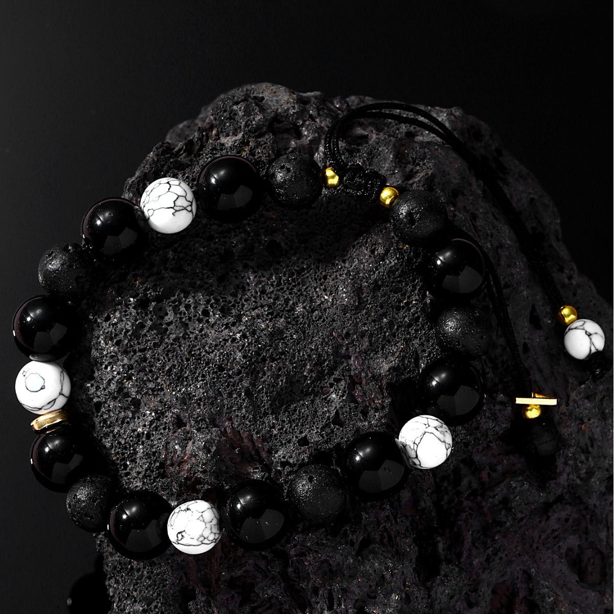 Retro Volcanic Rock High-grade Personality Trendy Design Obsidian Bracelets