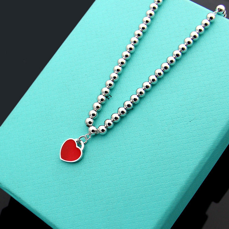 Women's Red Heart Drop Oil Enamel Blue Necklaces