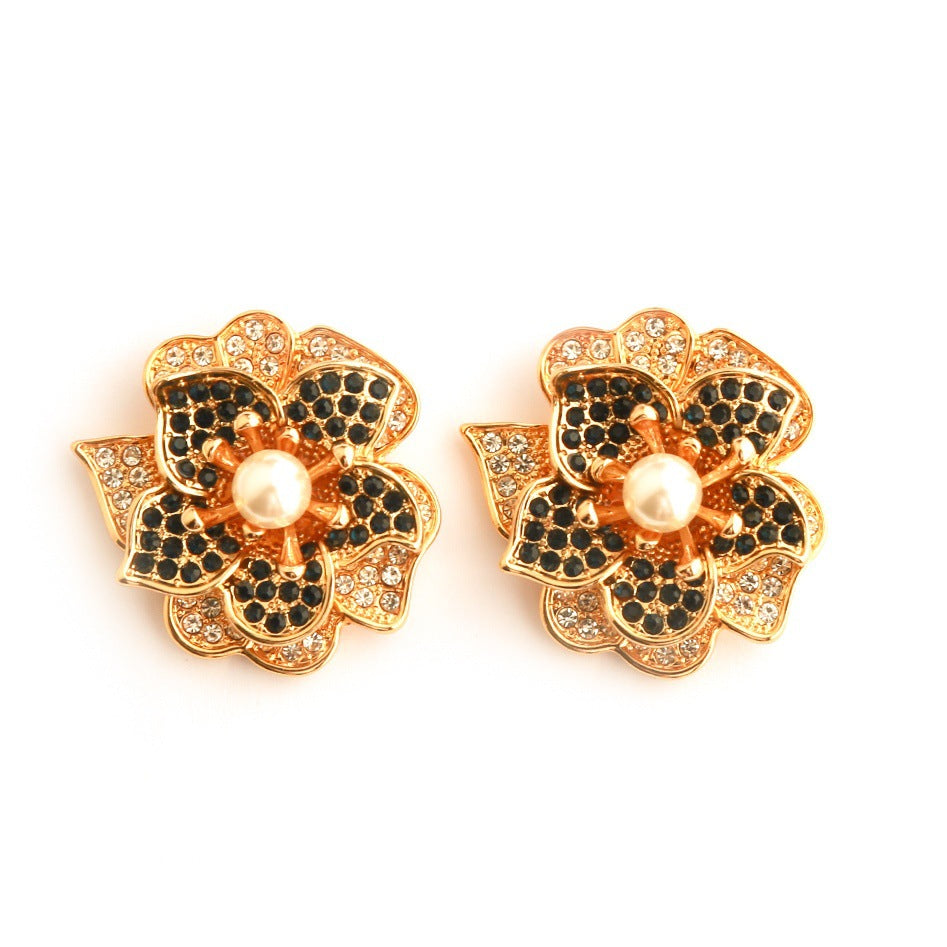 Real Gold Gaanized Enamel Diamond Retro Earrings