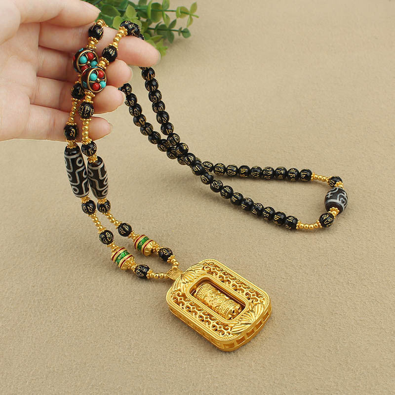 Long Six Words Proverb Agate Tibet Beads Necklaces