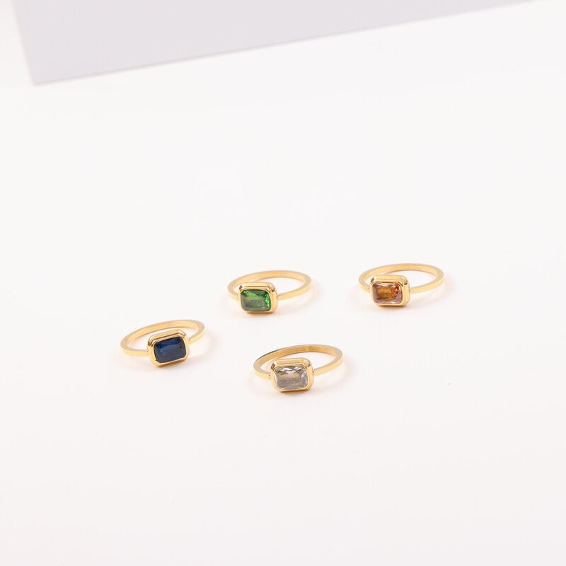 Square Gem Optional Titanium Steel Gold Ring