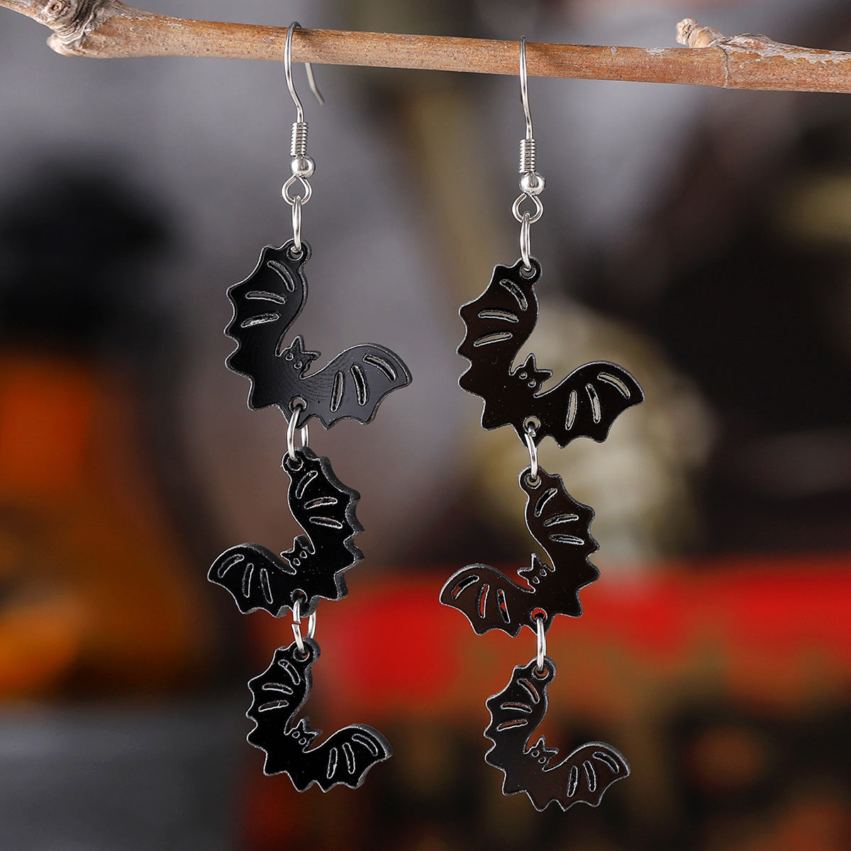 Ghost Black Bat Triple Stitching Acrylic Earrings