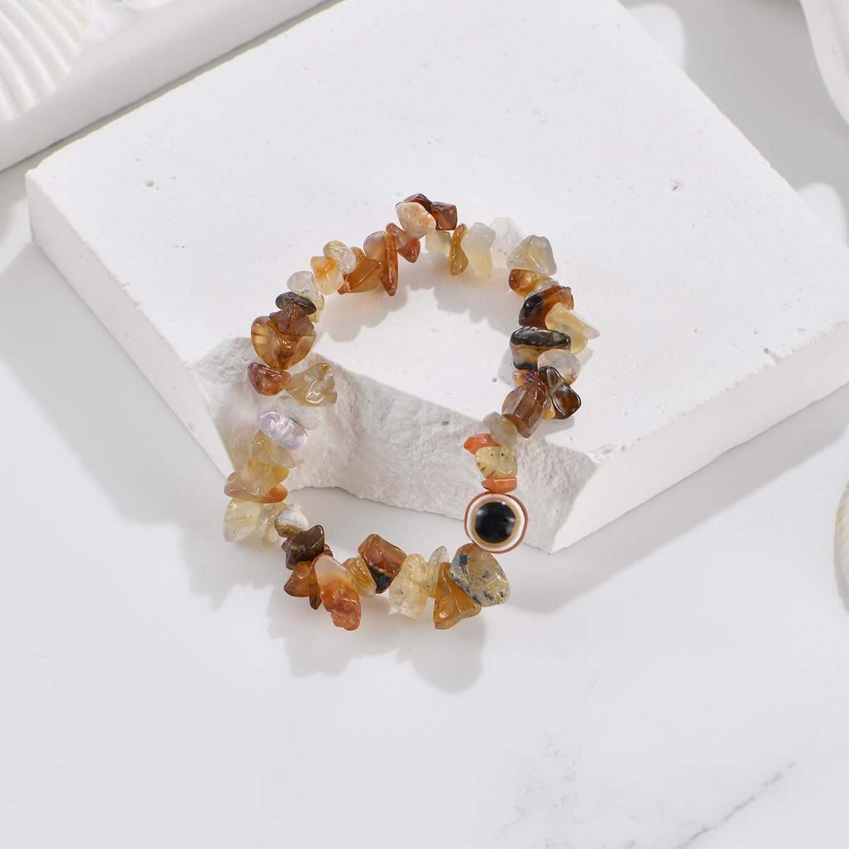 Devil's Eye Natural Gravel Beaded Crystal Stretch Rough Stone Bracelets