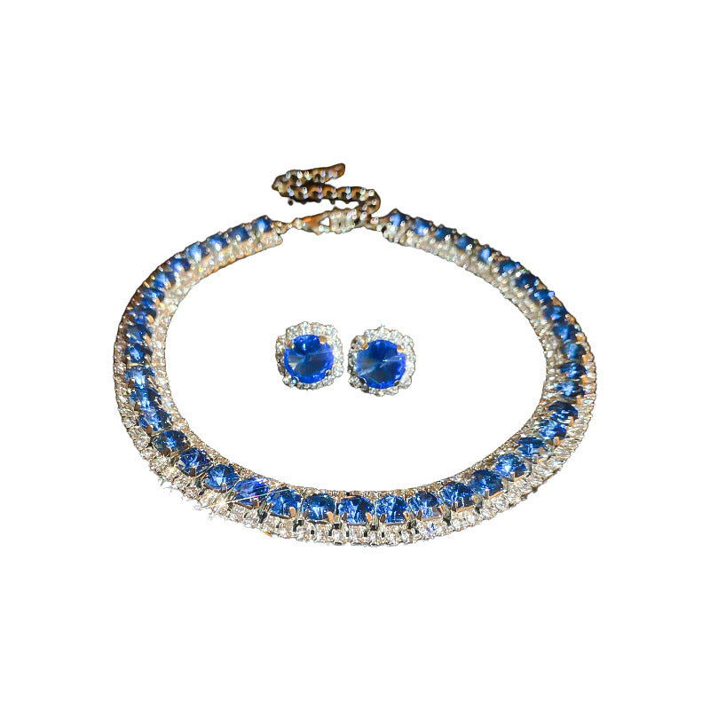 Colorful Diamond Geometric Square Ear Fashion Short Light Jewelry Set