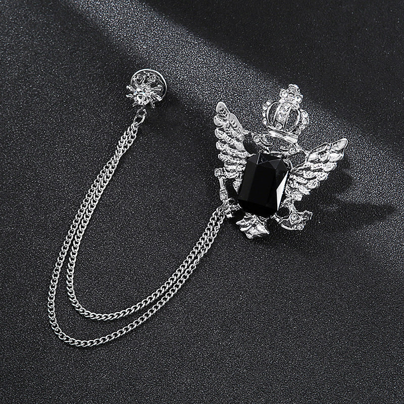 Men's Animal Lion's Head Corsage With Eagle Chain Brooches