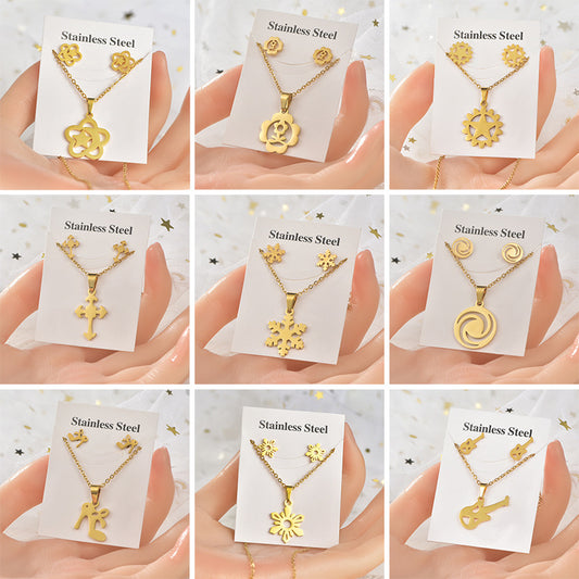Steel Irregular Pattern Package Snowflake Puzzle Electroplated Jewelry Set