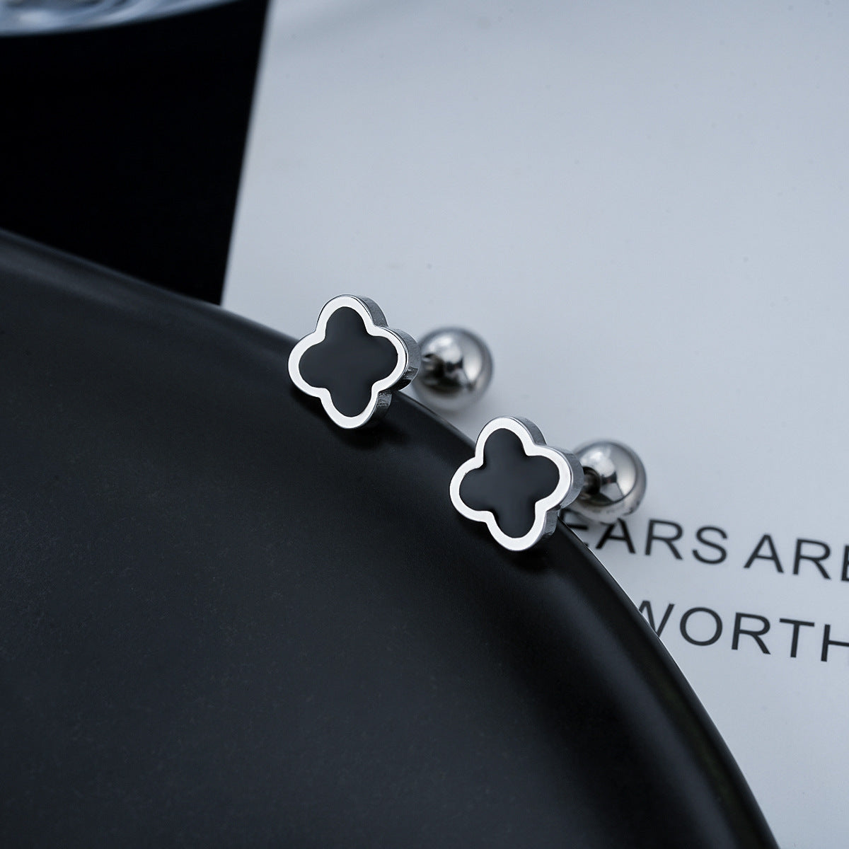 Women's & Men's Clover Ear Titanium Steel Fashion Trend Design Stainless Stud Earrings