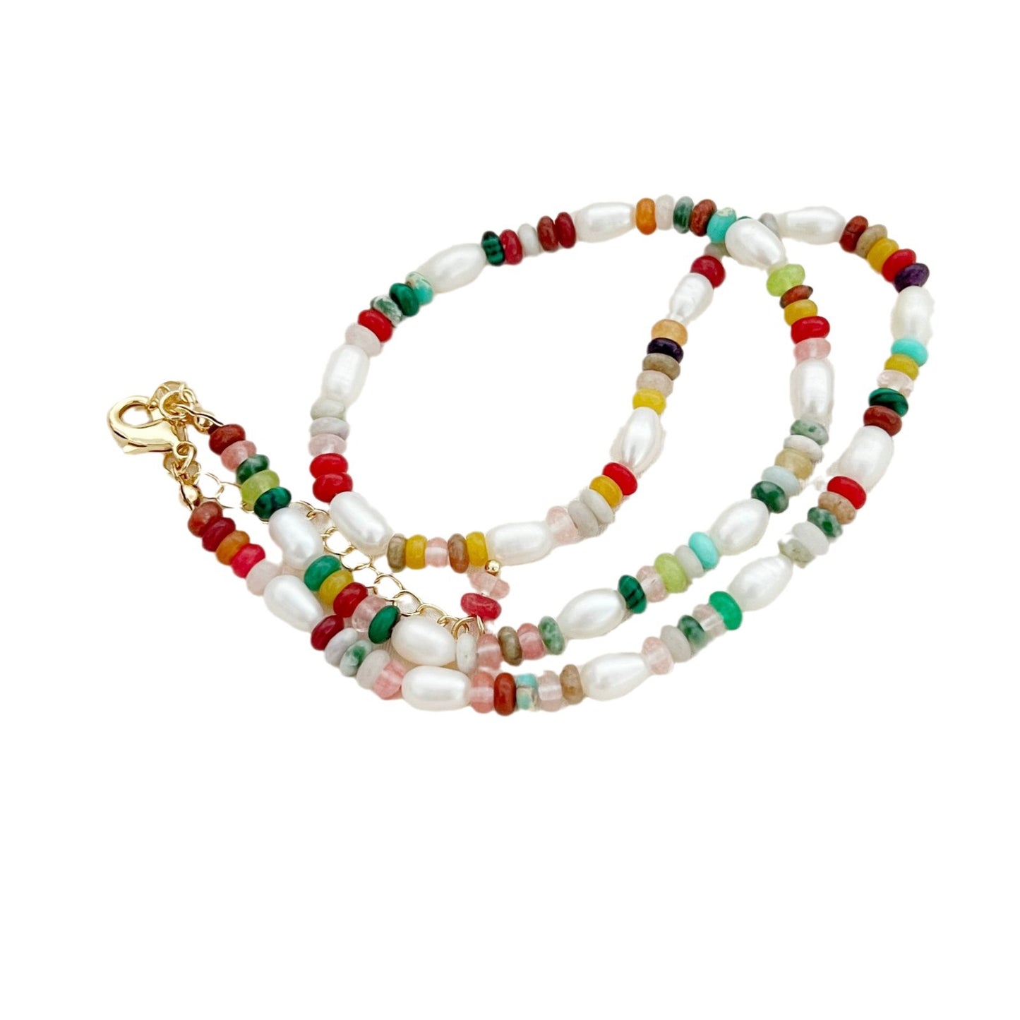 Women's Retro Colorful Stone Beaded Freshwater Pearl Elegant Light Bracelets