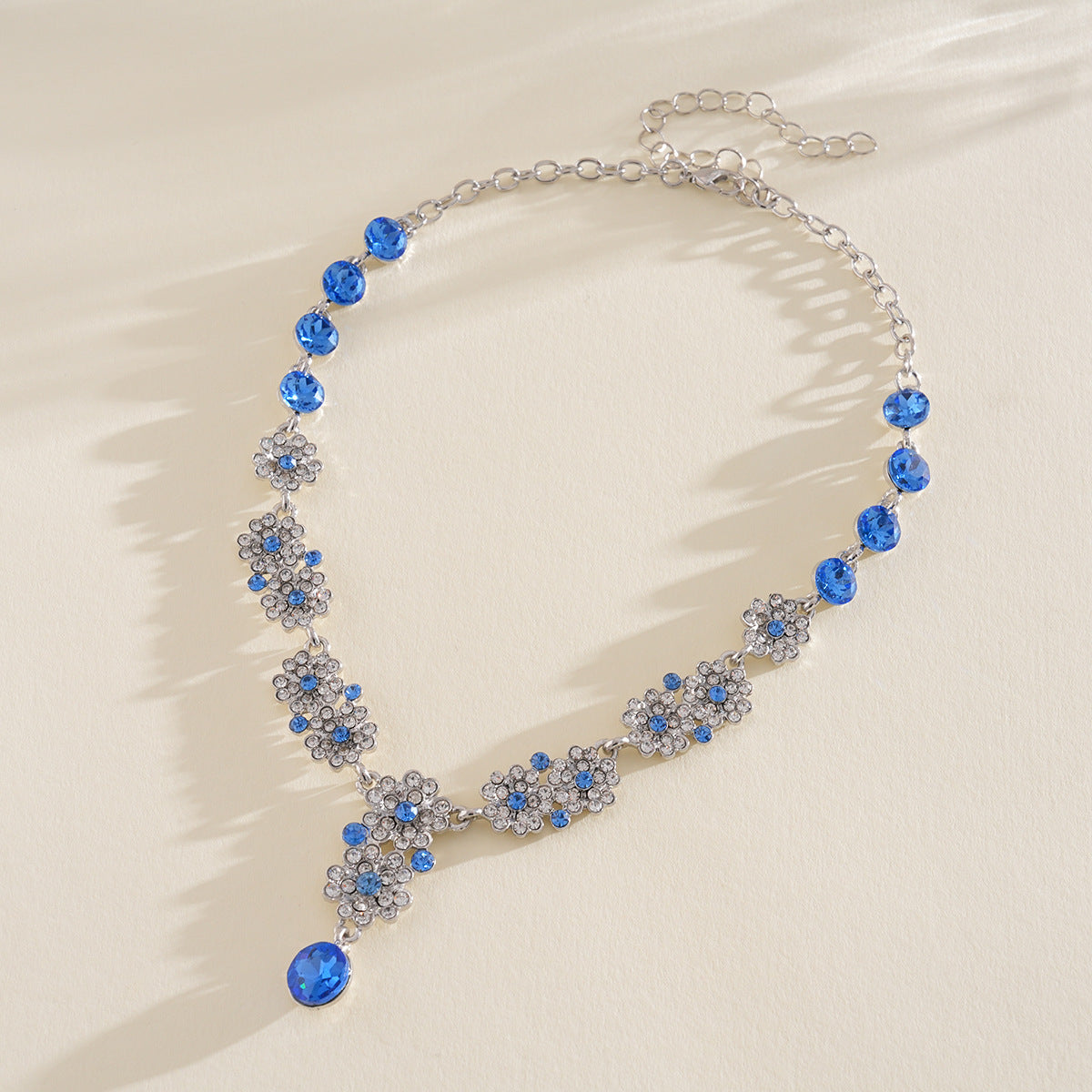 Style Turquoise Blue Diamond Flower Ear Light Luxury Minority Clavicle Necklaces