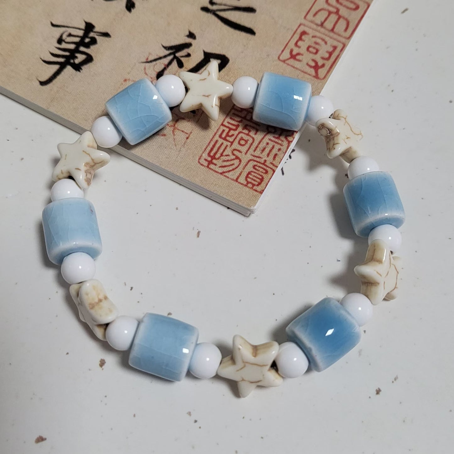 Ten Yuan Three String Hot Ceramic Porcelain Rose Beads Handmade Bracelet