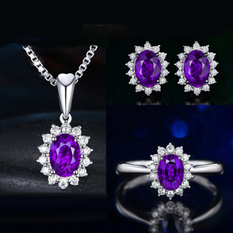 Women's Blue Red Yellow Green Purple White Gemstone Zircon Princess Jewelry Set